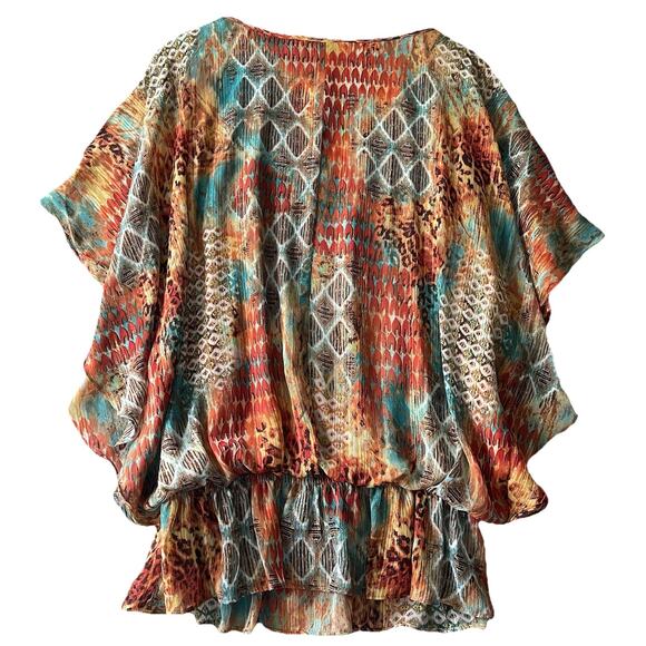 Sara Michelle Sheer Lined Top 1X Multicolor Peasant Boho Artsy Hippie - Picture 2 of 7
